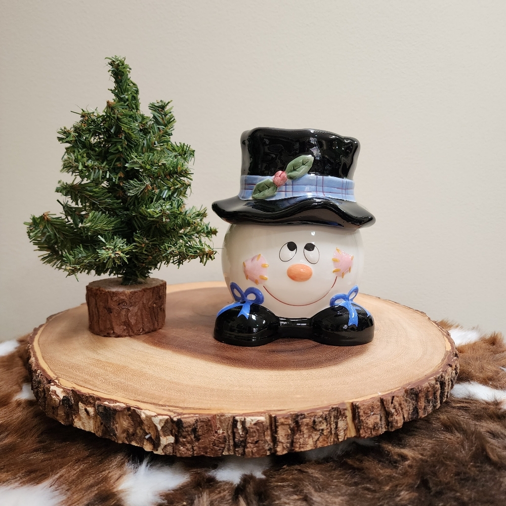 Vintage Snowman Holiday Candy Dish With Box